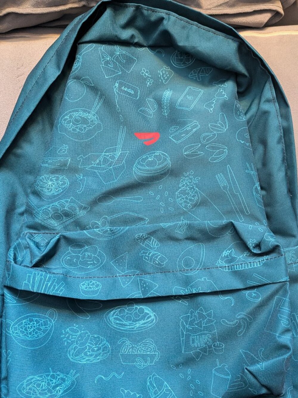 Official DoorDash Promo Lifestyle Backpack - Teal Food Doodle Art - Like New